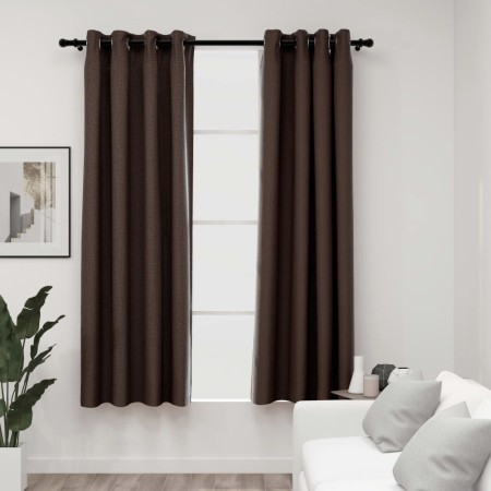 Cortinas opacas ojales look de lino 2 pzas gris topo 140x175 cm de vidaXL, Cortinas y visillos - Ref: Foro24-321200, Precio: ...