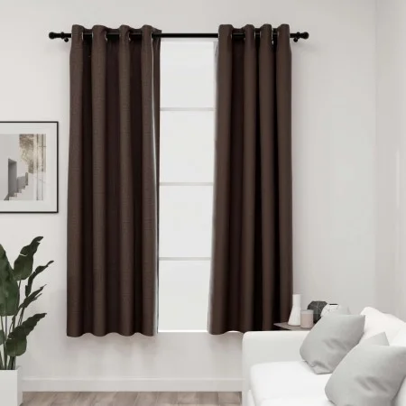 Linen look blackout eyelet curtains 2 pieces taupe 140x175 cm by vidaXL, Curtains and curtains - Ref: Foro24-321200, Price: 4...