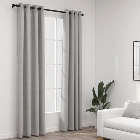 Cortinas opacas con ojales look de lino 2 pzas gris 140x225 cm de vidaXL, Cortinas y visillos - Ref: Foro24-321169, Precio: 4...