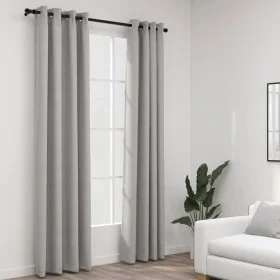 Cortinas opacas con ojales look de lino 2 pzas gris 140x225 cm de vidaXL, Cortinas y visillos - Ref: Foro24-321169, Precio: 4...