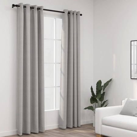 Cortinas opacas con ojales look de lino 2 pzas gris 140x225 cm de vidaXL, Cortinas y visillos - Ref: Foro24-321169, Precio: 4...