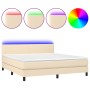 Cama box spring con colchón y LED tela crema 180x200 cm de , Camas y somieres - Ref: Foro24-3133018, Precio: 570,81 €, Descue...