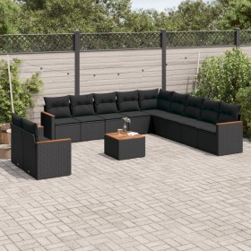 Set de sofás de jardín 12 piezas cojines ratán sintético negro en Conjuntos de jardín | Comprar online en Foru.es