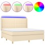 Cama box spring colchón y luces LED tela crema 180x200 cm de , Camas y somieres - Ref: Foro24-3139058, Precio: 665,88 €, Desc...