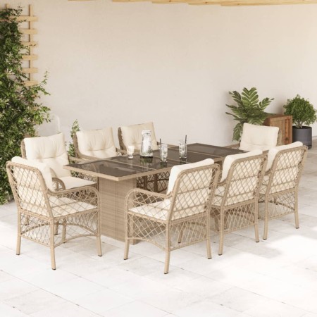 Set comedor de jardín 9 pzas con cojines ratán sintético beige de , Conjuntos de jardín - Ref: Foro24-3212063, Precio: 991,35...