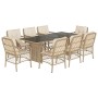 Set comedor de jardín 9 pzas con cojines ratán sintético beige de , Conjuntos de jardín - Ref: Foro24-3212063, Precio: 991,35...