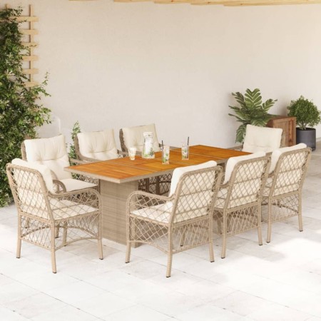 Set comedor de jardín 9 pzas con cojines ratán sintético beige de , Conjuntos de jardín - Ref: Foro24-3212077, Precio: 982,01...