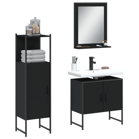 Set de muebles de baño 3 piezas madera contrachapada negro de , Muebles de baño - Ref: Foro24-3214344, Precio: 135,17 €, Desc...