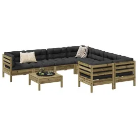 Set de sofás jardín 9 pzas con cojines madera pino impregnada de , Conjuntos de jardín - Ref: Foro24-3299376, Precio: 807,28 ...