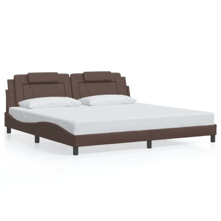 Estructura cama con luces LED cuero sintético marrón 200x200 cm de , Camas y somieres - Ref: Foro24-3214045, Precio: 221,25 €...