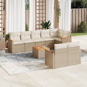 Set de sofás de jardín 9 pzas con cojines ratán sintético beige en Conjuntos de jardín | Comprar online en Foru.es