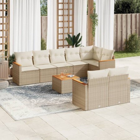 Set de sofás de jardín 9 pzas con cojines ratán sintético beige en Conjuntos de jardín | Comprar online en Foru.es