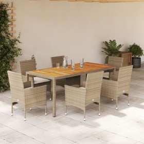 Set de comedor jardín 7 pzas con cojines ratán PE acacia beige de , Conjuntos de jardín - Ref: Foro24-3278685, Precio: 554,14...