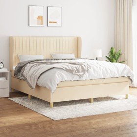 Cama box spring con colchón tela color crema 180x200 cm de , Camas y somieres - Ref: Foro24-3128706, Precio: 676,32 €, Descue...