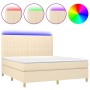 Cama box spring colchón y luces LED tela crema 180x200 cm de , Camas y somieres - Ref: Foro24-3135618, Precio: 659,60 €, Desc...