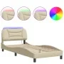 Estructura de cama con luces LED tela crema 80x200 cm de , Camas y somieres - Ref: Foro24-3213667, Precio: 166,13 €, Descuent...