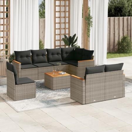 Set de muebles de jardín 9 pzas y cojines ratán sintético gris en Conjuntos de jardín | Comprar online en Foru.es