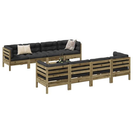 Set de sofás jardín 9 pzas con cojines madera pino impregnada de , Conjuntos de jardín - Ref: Foro24-3299364, Precio: 831,02 ...