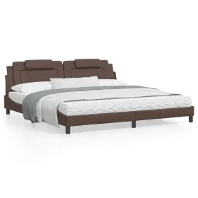 Estructura de cama cabecero cuero sintético marrón 200x200 cm de , Camas y somieres - Ref: Foro24-3208119, Precio: 213,90 €, ...
