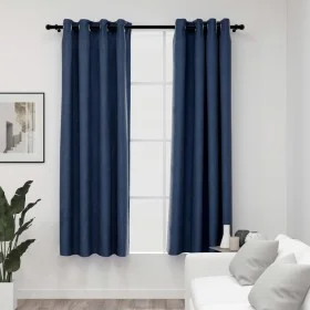 Cortinas opacas con ojales look de lino 2 pzas azul 140x175 cm de vidaXL, Cortinas y visillos - Ref: Foro24-321176, Precio: 4...