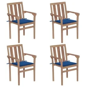 Sillas de jardín apilables 4 uds madera maciza teca con cojines de , Sillas de jardín - Ref: Foro24-3073389, Precio: 514,81 €...