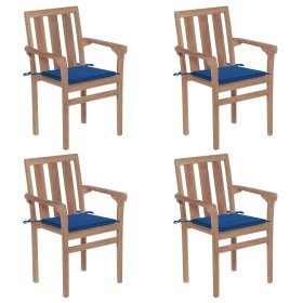Sillas de jardín apilables 4 uds madera maciza teca con cojines de , Sillas de jardín - Ref: Foro24-3073389, Precio: 525,84 €...