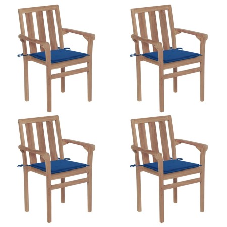 Sillas de jardín apilables 4 uds madera maciza teca con cojines de , Sillas de jardín - Ref: Foro24-3073389, Precio: 525,84 €...