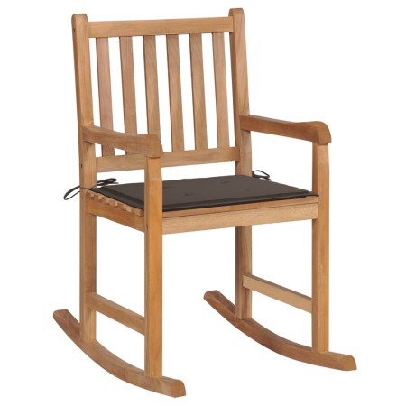 Silla mecedora de madera maciza de teca con cojín gris taupe de , Sillas de jardín - Ref: Foro24-3062765, Precio: 168,26 €, D...