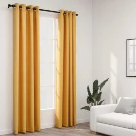 Cortinas opacas con ojales look lino 2 pzas amarillo 140x245 cm de vidaXL, Cortinas y visillos - Ref: Foro24-321194, Precio: ...