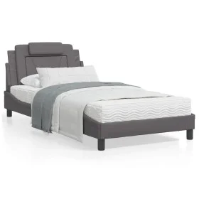 Estructura de cama con cabecero cuero sintético gris 100x200 cm de , Camas y somieres - Ref: Foro24-3208078, Precio: 148,23 €...