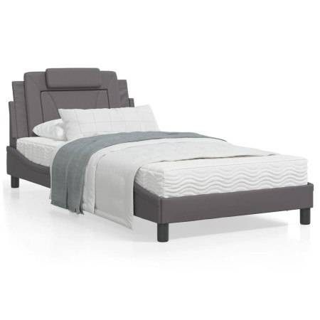 Estructura de cama con cabecero cuero sintético gris 100x200 cm de , Camas y somieres - Ref: Foro24-3208078, Precio: 134,08 €...