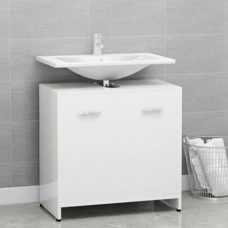 Armario de baño madera contrachapada blanco brillo 60x33x61 cm de vidaXL, Muebles de baño - Ref: Foro24-802576, Precio: 48,98...