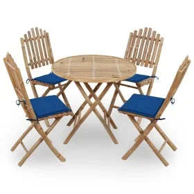 Set de comedor exterior plegable 5 piezas con cojines bambú de , Conjuntos de jardín - Ref: Foro24-3063970, Precio: 274,54 €,...