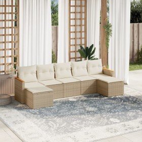 Set sofás de jardín 7 piezas y cojines ratán sintético beige en Conjuntos de jardín | Comprar online en Foru.es
