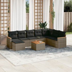 Set de muebles de jardín 9 pzas y cojines ratán sintético gris en Conjuntos de jardín | Comprar online en Foru.es
