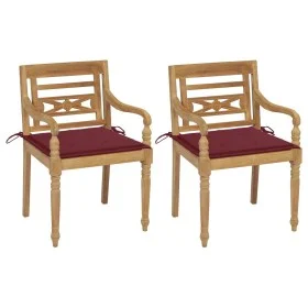 Sillas Batavia 2 uds teca maciza con cojines rojo vino tinto de , Sillas de jardín - Ref: Foro24-3062136, Precio: 249,09 €, D...