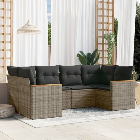 Set de muebles de jardín 6 pzas y cojines ratán sintético gris en Conjuntos de jardín | Comprar online en Foru.es