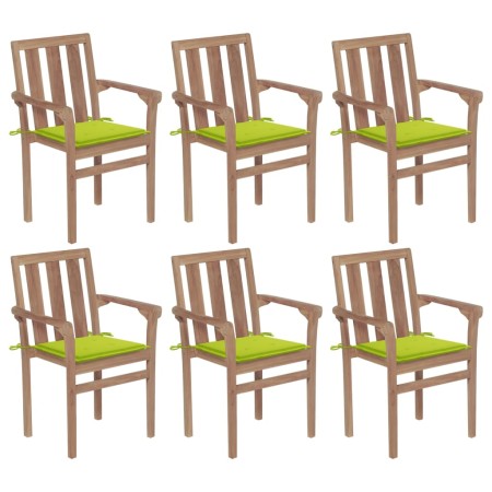 Sillas de jardín apilables 6 uds madera maciza teca con cojines de , Sillas de jardín - Ref: Foro24-3073417, Precio: 778,76 €...