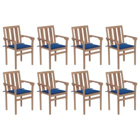 Sillas de jardín apilables 8 uds madera maciza teca con cojines de , Sillas de jardín - Ref: Foro24-3073443, Precio: 1,00 €, ...