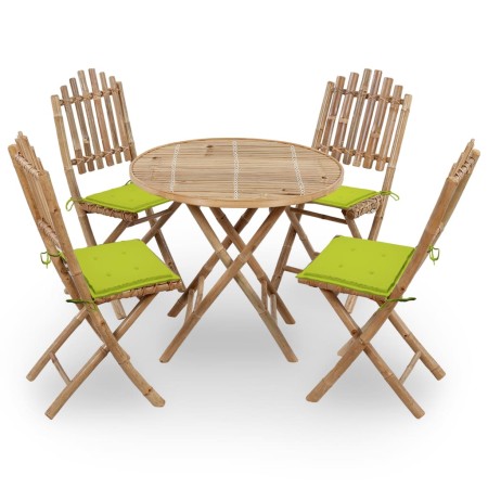 Set de comedor exterior plegable 5 piezas con cojines bambú de , Conjuntos de jardín - Ref: Foro24-3063971, Precio: 273,50 €,...