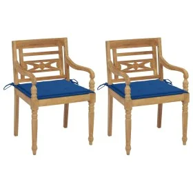Sillas Batavia 2 uds teca maciza con cojines azul royal de , Sillas de jardín - Ref: Foro24-3062137, Precio: 249,09 €, Descue...