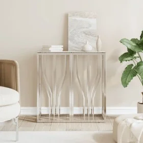 Mesa consola de acero inoxidable y vidrio plateada 70x30x70 cm de , Mesas auxiliares - Ref: Foro24-350035, Precio: 174,71 €, ...