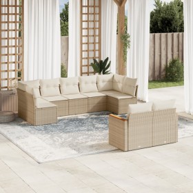 Set de sofás de jardín 9 pzas con cojines ratán sintético beige en Conjuntos de jardín | Comprar online en Foru.es