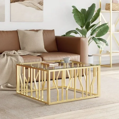 Mesa de centro de acero inoxidable y vidrio dorada 80x80x40 cm de , Mesas de centro - Ref: Foro24-350058, Precio: 217,38 €, D...
