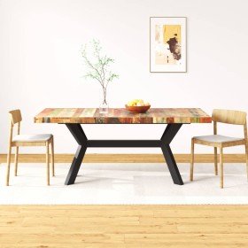 Mesa de comedor madera maciza reciclada y acero cruzado 180 cm en Mesas de comedor | Comprar online en Foru.es