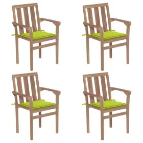 Sillas de jardín apilables 4 uds madera maciza teca con cojines de , Sillas de jardín - Ref: Foro24-3073390, Precio: 514,61 €...