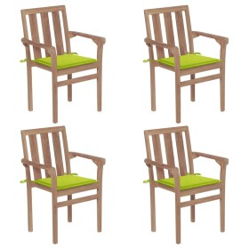 Sillas de jardín apilables 4 uds madera maciza teca con cojines de , Sillas de jardín - Ref: Foro24-3073390, Precio: 513,66 €...