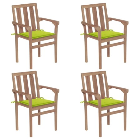 Sillas de jardín apilables 4 uds madera maciza teca con cojines de , Sillas de jardín - Ref: Foro24-3073390, Precio: 513,66 €...