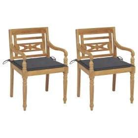 Sillas Batavia 2 uds con cojines teca maciza gris antracita de , Sillas de jardín - Ref: Foro24-3062127, Precio: 254,63 €, De...