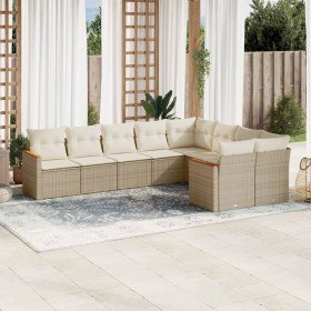 Set de sofás de jardín 9 pzas con cojines ratán sintético beige en Conjuntos de jardín | Comprar online en Foru.es